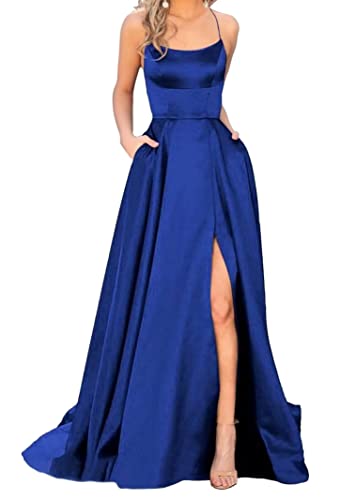 Sincemeet Elegant Spaghettiträger Satin Abendkleid Seitenschlitz Brautjunfernkleid Lang Rückenfrei Cocktailkleid Mit Taschen Sincemeet Elegant Spaghettiträger Satin Abendkleid Seitenschlitz Brautjunfernkleid Lang Rückenfrei Cocktailkleid Mit Taschen von Sincemeet