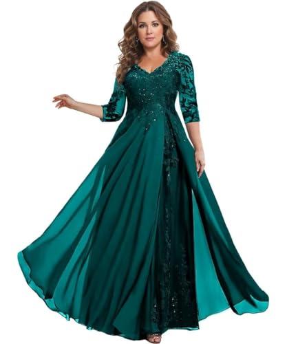 Sincemeet Kleider für die Mutter der Braut Chiffon-Ballkleider mit 3/4-Ärmeln Langes formelles Abendkleid von Sincemeet