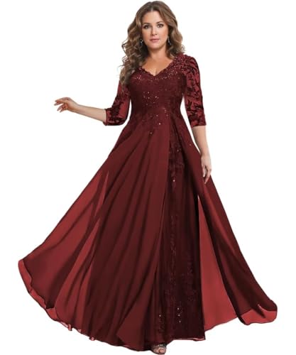 Sincemeet Kleider für die Mutter der Braut Chiffon-Ballkleider mit 3/4-Ärmeln Langes formelles Abendkleid von Sincemeet