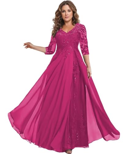 Sincemeet Kleider für die Mutter der Braut Chiffon-Ballkleider mit 3/4-Ärmeln Langes formelles Abendkleid von Sincemeet