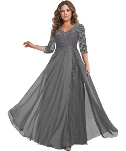 Sincemeet Kleider für die Mutter der Braut Chiffon-Ballkleider mit 3/4-Ärmeln Langes formelles Abendkleid von Sincemeet