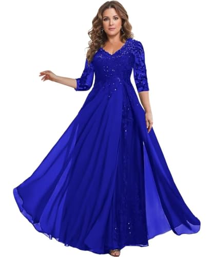 Sincemeet Kleider für die Mutter der Braut Chiffon-Ballkleider mit 3/4-Ärmeln Langes formelles Abendkleid von Sincemeet