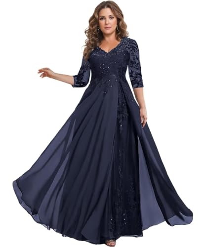 Sincemeet Kleider für die Mutter der Braut Chiffon-Ballkleider mit 3/4-Ärmeln Langes formelles Abendkleid von Sincemeet