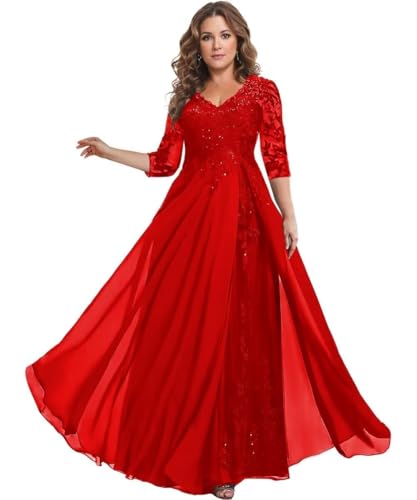 Sincemeet Kleider für die Mutter der Braut Chiffon-Ballkleider mit 3/4-Ärmeln Langes formelles Abendkleid von Sincemeet