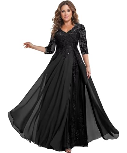 Sincemeet Kleider für die Mutter der Braut Chiffon-Ballkleider mit 3/4-Ärmeln Langes formelles Abendkleid von Sincemeet