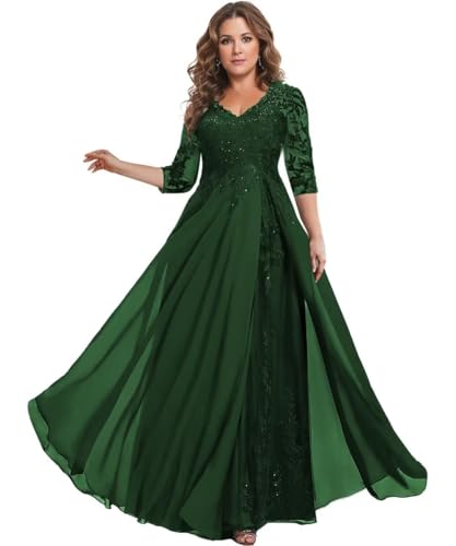 Sincemeet Kleider für die Mutter der Braut Chiffon-Ballkleider mit 3/4-Ärmeln Langes formelles Abendkleid von Sincemeet