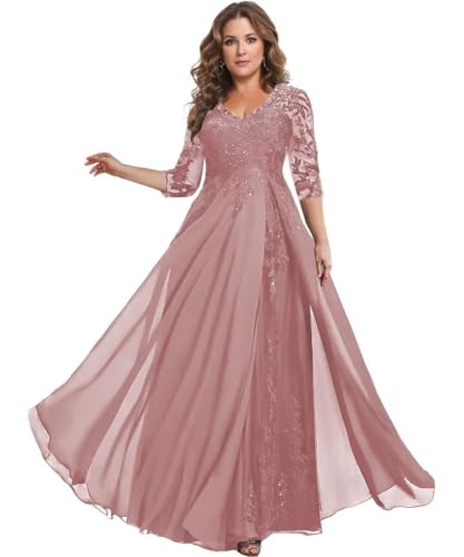 Sincemeet Kleider für die Mutter der Braut Chiffon-Ballkleider mit 3/4-Ärmeln Langes formelles Abendkleid von Sincemeet