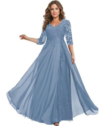 Sincemeet Kleider für die Mutter der Braut Chiffon-Ballkleider mit 3/4-Ärmeln Langes formelles Abendkleid von Sincemeet