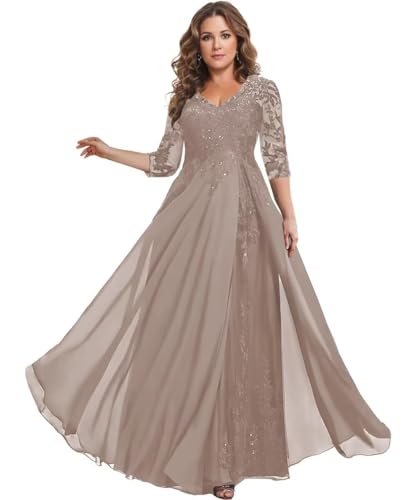 Sincemeet Kleider für die Mutter der Braut Chiffon-Ballkleider mit 3/4-Ärmeln Langes formelles Abendkleid von Sincemeet