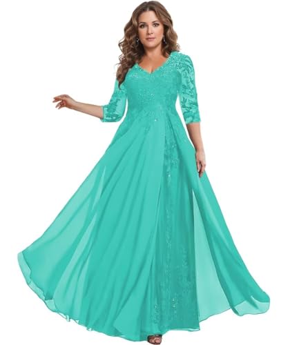 Sincemeet Kleider für die Mutter der Braut Chiffon-Ballkleider mit 3/4-Ärmeln Langes formelles Abendkleid von Sincemeet