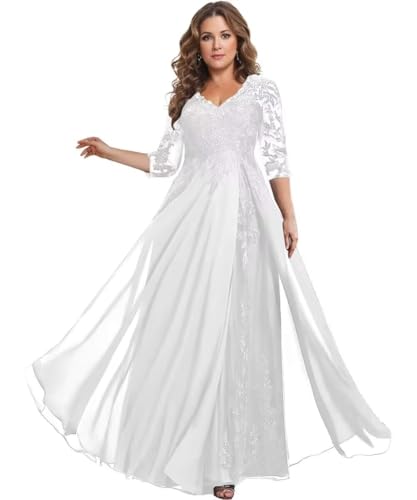 Sincemeet Kleider für die Mutter der Braut Chiffon-Ballkleider mit 3/4-Ärmeln Langes formelles Abendkleid von Sincemeet