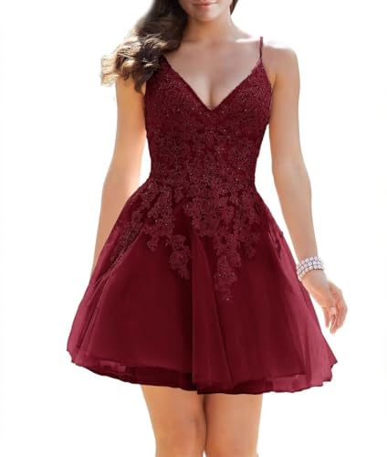 Sincemeet Kurze Homecoming-Kleider aus Tüll Cocktailkleid Kurz Elegant Tüll Party Kleid Ballkleid mit V Ausschnitt von Sincemeet