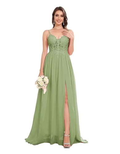 Sincemeet Lang Abendkleid mit Spitze Spaghettiträgern V-Ausschnitt Chiffon Ballkleider Abschlussball Kleider mit Schlitz Sincemeet Lang Abendkleid mit Spitze Spaghettiträgern V-Ausschnitt Chiffon Ballkleider Abschlussball Kleider mit Schlitz von Sincemeet