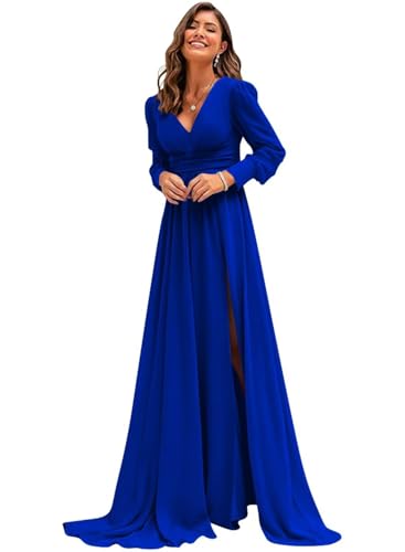 Sincemeet Langärmliges Chiffon Brautjungfernkleid Elegantes Chiffon-Abschlussballkleid mit Schlitz V-Ausschnitt Abendkleid lang Sincemeet Langärmliges Chiffon Brautjungfernkleid Elegantes Chiffon-Abschlussballkleid mit Schlitz V-Ausschnitt Abendkleid lang von Sincemeet