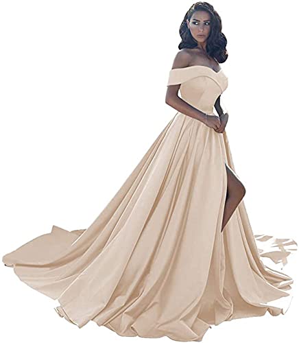 Sincemeet Off Shoulder Satin Prom Dresses,Schulterfreie Satin-Abschlussballkleider Formelle Abendkleider Aus Satin Mit Schlitz Für Damen von Sincemeet