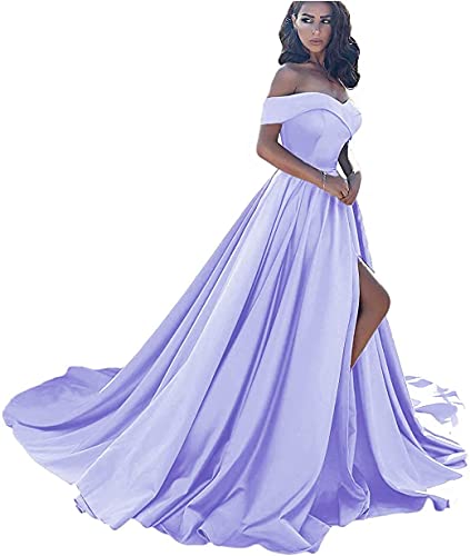 Sincemeet Off Shoulder Satin Prom Dresses,Schulterfreie Satin-Abschlussballkleider Formelle Abendkleider Aus Satin Mit Schlitz Für Damen von Sincemeet