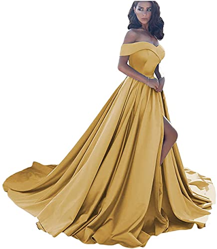 Sincemeet Off Shoulder Satin Prom Dresses,Schulterfreie Satin-Abschlussballkleider Formelle Abendkleider Aus Satin Mit Schlitz Für Damen von Sincemeet