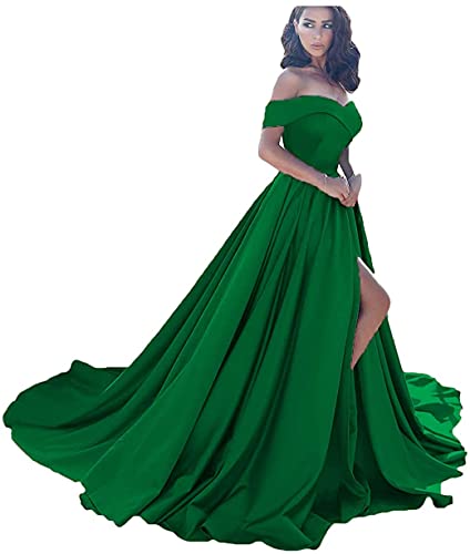 Sincemeet Off Shoulder Satin Prom Dresses,Schulterfreie Satin-Abschlussballkleider Formelle Abendkleider Aus Satin Mit Schlitz Für Damen von Sincemeet