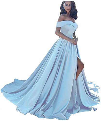 Sincemeet Off Shoulder Satin Prom Dresses,Schulterfreie Satin-Abschlussballkleider Formelle Abendkleider Aus Satin Mit Schlitz Für Damen von Sincemeet