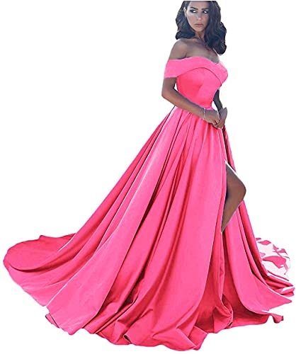 Sincemeet Off Shoulder Satin Prom Dresses,Schulterfreie Satin-Abschlussballkleider Formelle Abendkleider Aus Satin Mit Schlitz Für Damen von Sincemeet