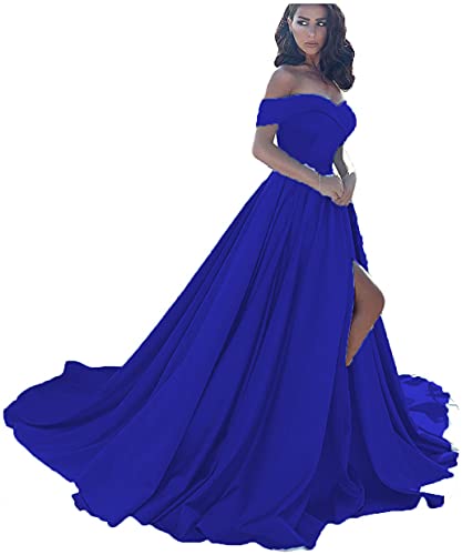 Sincemeet Off Shoulder Satin Prom Dresses,Schulterfreie Satin-Abschlussballkleider Formelle Abendkleider Aus Satin Mit Schlitz Für Damen von Sincemeet