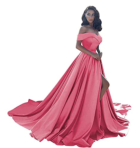 Sincemeet Off Shoulder Satin Prom Dresses,Schulterfreie Satin-Abschlussballkleider Formelle Abendkleider Aus Satin Mit Schlitz Für Damen von Sincemeet