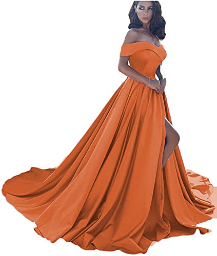 Sincemeet Off Shoulder Satin Prom Dresses,Schulterfreie Satin-Abschlussballkleider Formelle Abendkleider Aus Satin Mit Schlitz Für Damen von Sincemeet