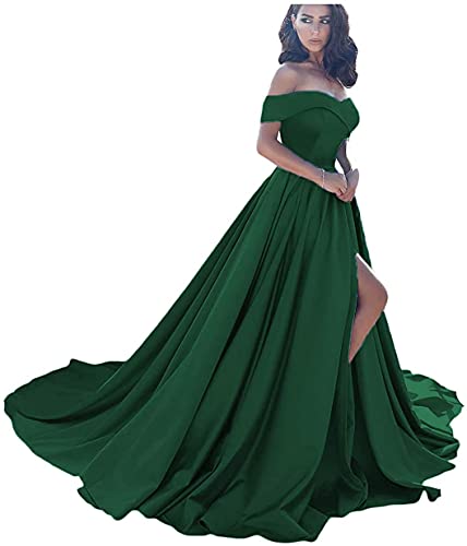 Sincemeet Off Shoulder Satin Prom Dresses,Schulterfreie Satin-Abschlussballkleider Formelle Abendkleider Aus Satin Mit Schlitz Für Damen von Sincemeet