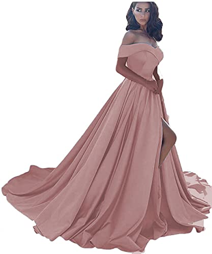 Sincemeet Off Shoulder Satin Prom Dresses,Schulterfreie Satin-Abschlussballkleider Formelle Abendkleider Aus Satin Mit Schlitz Für Damen von Sincemeet