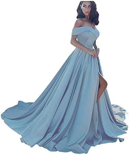 Sincemeet Off Shoulder Satin Prom Dresses,Schulterfreie Satin-Abschlussballkleider Formelle Abendkleider Aus Satin Mit Schlitz Für Damen von Sincemeet