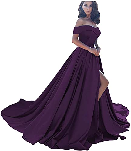 Sincemeet Off Shoulder Satin Prom Dresses,Schulterfreie Satin-Abschlussballkleider Formelle Abendkleider Aus Satin Mit Schlitz Für Damen von Sincemeet