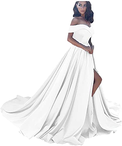 Sincemeet Off Shoulder Satin Prom Dresses,Schulterfreie Satin-Abschlussballkleider Formelle Abendkleider Aus Satin Mit Schlitz Für Damen von Sincemeet