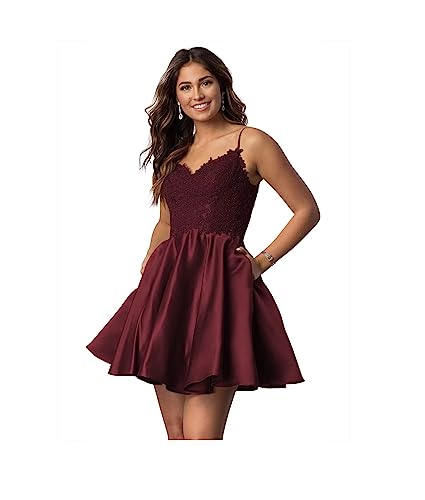 Sincemeet Satin Heimkehrkleider Kurze Ballkleider aus Spitze für Teenager V-Ausschnitt Perlen Abendkleider Cocktail-Partykleid von Sincemeet