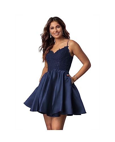 Sincemeet Satin Heimkehrkleider Kurze Ballkleider aus Spitze für Teenager V-Ausschnitt Perlen Abendkleider Cocktail-Partykleid von Sincemeet