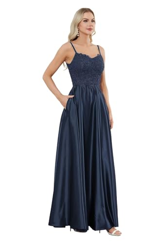 Sincemeet Spaghettiträgern Satin Ballkleider Spitzenapplikationen Partykleider V-Ausschnitt formelles Ballkleid von Sincemeet