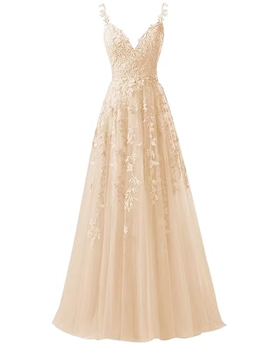 Sincemeet Spaghettiträgern Tüll Ballkleider Lang Spitzenapplikationen Hochzeitskleid V-Ausschnitt Abendkleider Sincemeet Spaghettiträgern Tüll Ballkleider Lang Spitzenapplikationen Hochzeitskleid V-Ausschnitt Abendkleider von Sincemeet