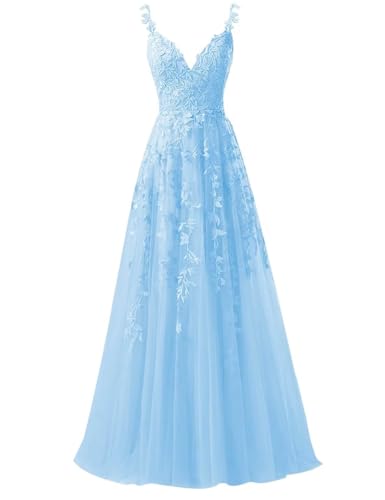 Sincemeet Spaghettiträgern Tüll Ballkleider Lang Spitzenapplikationen Hochzeitskleid V-Ausschnitt Abendkleider Sincemeet Spaghettiträgern Tüll Ballkleider Lang Spitzenapplikationen Hochzeitskleid V-Ausschnitt Abendkleider von Sincemeet