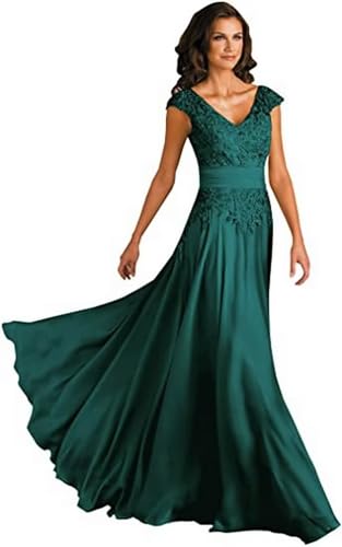 Sincemeet Spitzen Kleider Für Die Brautmutter V-Ausschnitt Langes Abendkleid Chiffon Hohe Taille Ballkleid Brautjunfernkleid von Sincemeet