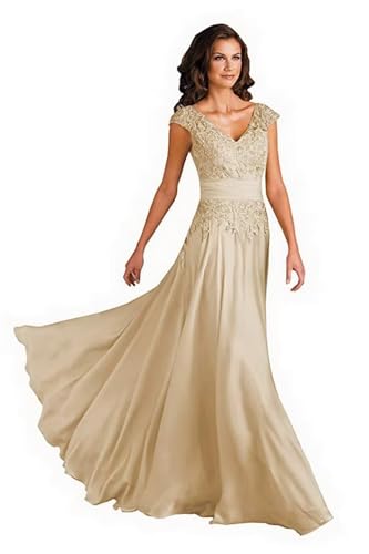 Sincemeet Spitzen Kleider Für Die Brautmutter V-Ausschnitt Langes Abendkleid Chiffon Hohe Taille Ballkleid Brautjunfernkleid von Sincemeet