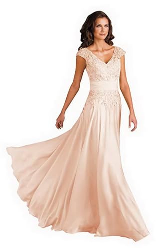 Sincemeet Spitzen Kleider Für Die Brautmutter V-Ausschnitt Langes Abendkleid Chiffon Hohe Taille Ballkleid Brautjunfernkleid von Sincemeet