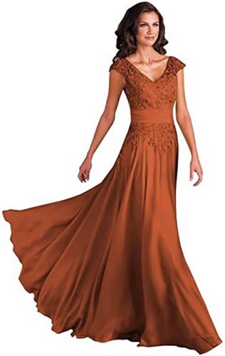 Sincemeet Spitzen Kleider Für Die Brautmutter V-Ausschnitt Langes Abendkleid Chiffon Hohe Taille Ballkleid Brautjunfernkleid von Sincemeet