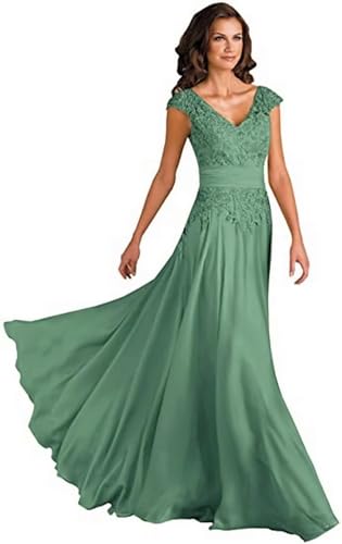 Sincemeet Spitzen Kleider Für Die Brautmutter V-Ausschnitt Langes Abendkleid Chiffon Hohe Taille Ballkleid Brautjunfernkleid von Sincemeet