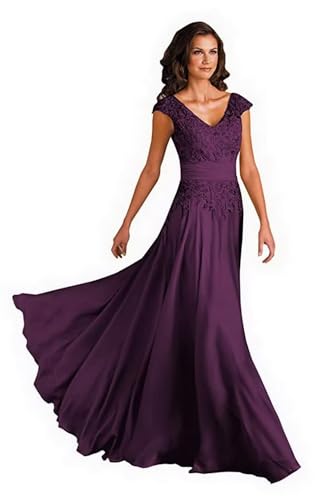 Sincemeet Spitzen Kleider Für Die Brautmutter V-Ausschnitt Langes Abendkleid Chiffon Hohe Taille Ballkleid Brautjunfernkleid von Sincemeet