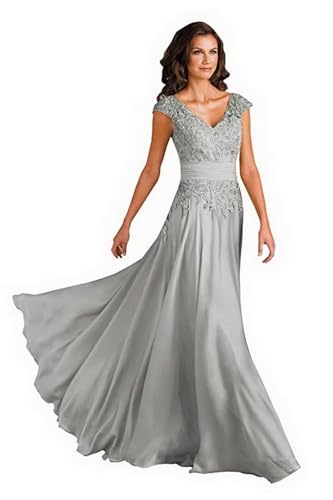 Sincemeet Spitzen Kleider Für Die Brautmutter V-Ausschnitt Langes Abendkleid Chiffon Hohe Taille Ballkleid Brautjunfernkleid von Sincemeet