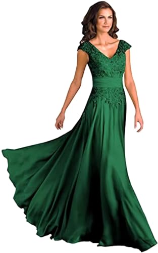 Sincemeet Spitzen Kleider Für Die Brautmutter V-Ausschnitt Langes Abendkleid Chiffon Hohe Taille Ballkleid Brautjunfernkleid von Sincemeet