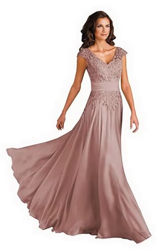 Sincemeet Spitzen Kleider Für Die Brautmutter V-Ausschnitt Langes Abendkleid Chiffon Hohe Taille Ballkleid Brautjunfernkleid von Sincemeet