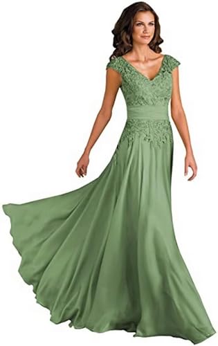 Sincemeet Spitzen Kleider Für Die Brautmutter V-Ausschnitt Langes Abendkleid Chiffon Hohe Taille Ballkleid Brautjunfernkleid von Sincemeet