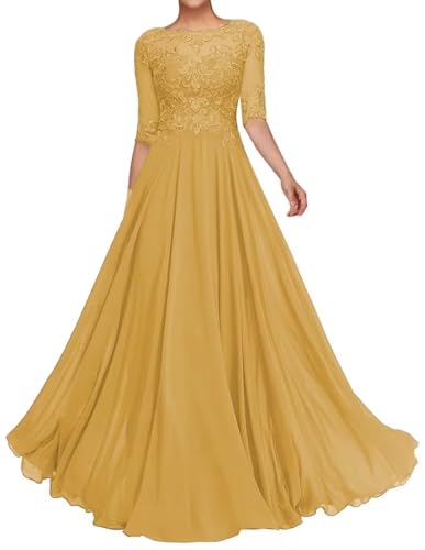 Sincemeet Spitzenapplikationen Abendkleid Lang Chiffon Mutter Der Braut Kleider Perlen Brautjungfer Mit 1/2 Ärmeln von Sincemeet
