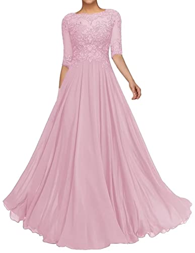 Sincemeet Spitzenapplikationen Abendkleid Lang Chiffon Mutter Der Braut Kleider Perlen Brautjungfer Mit 1/2 Ärmeln von Sincemeet