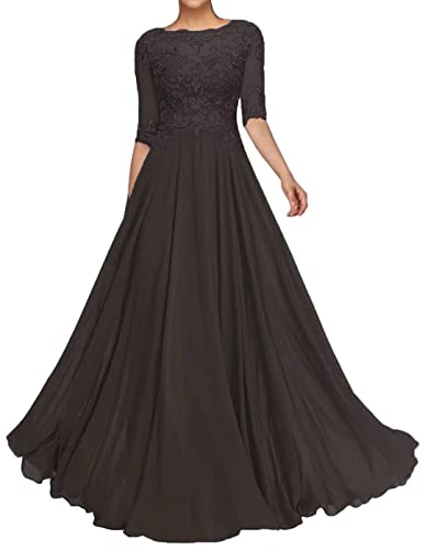 Sincemeet Spitzenapplikationen Abendkleid Lang Chiffon Mutter Der Braut Kleider Perlen Brautjungfer Mit 1/2 Ärmeln von Sincemeet